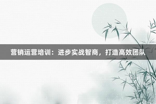营销运营培训:进步实战智商,打造高效团队